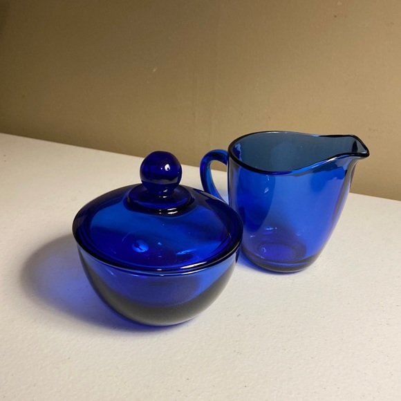 Anchor Hocking Kitchen Anchor Hocking Cobalt Blue Sugar And Creamer